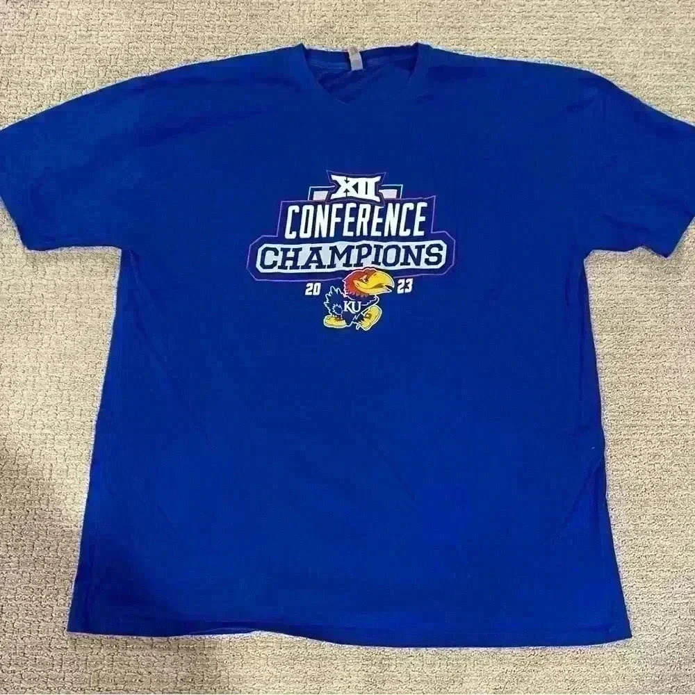 Kansas Jayhawks 2023 Big 12 Champs Short Sleeve Men’s size 2XL color Blue